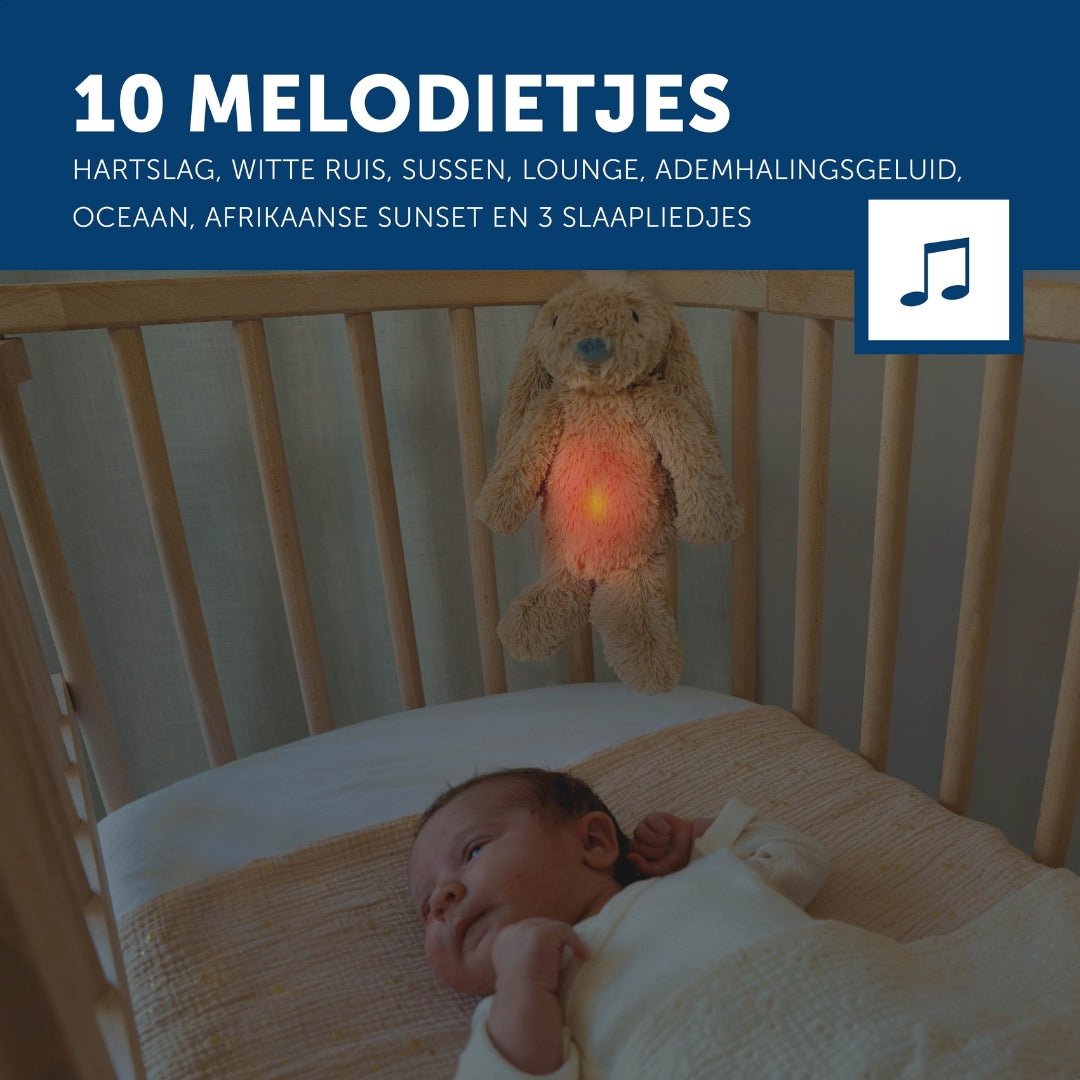 Ro het konijn - Beige - geluidsmodule en nachtlichtje in één