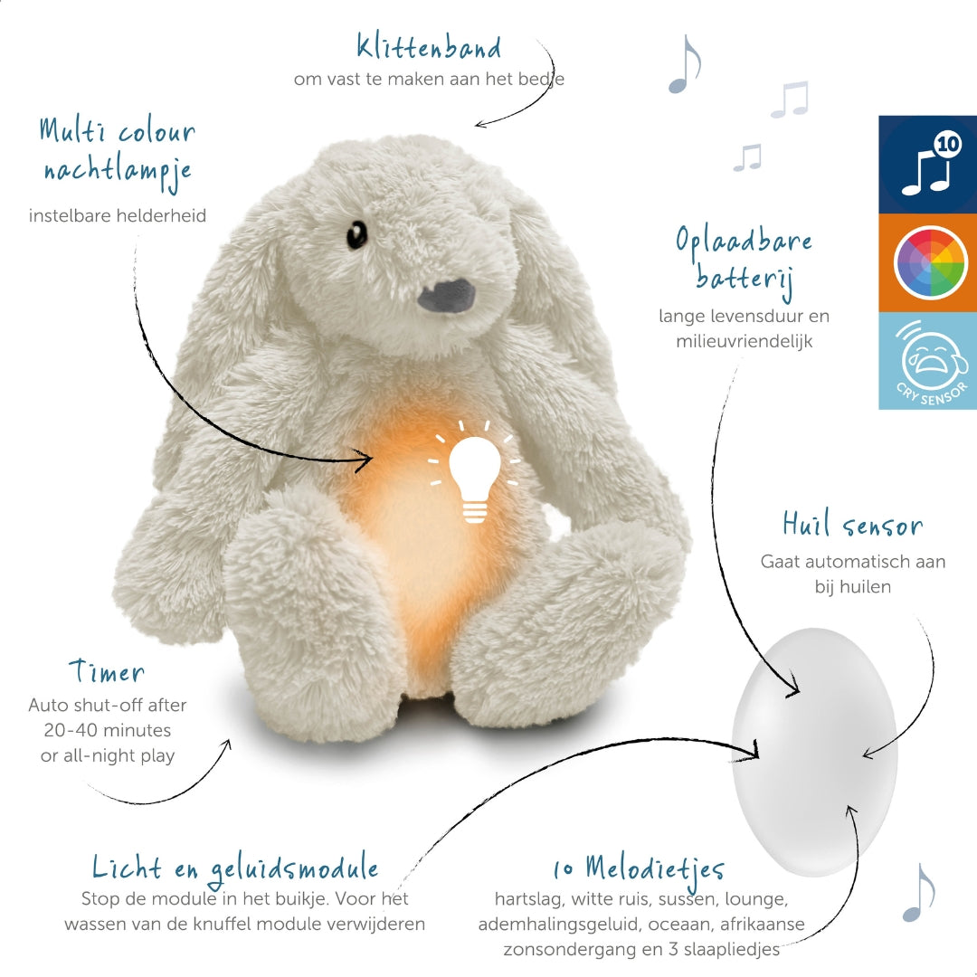 Ro het konijn - Wit - geluidsmodule en nachtlichtje in één