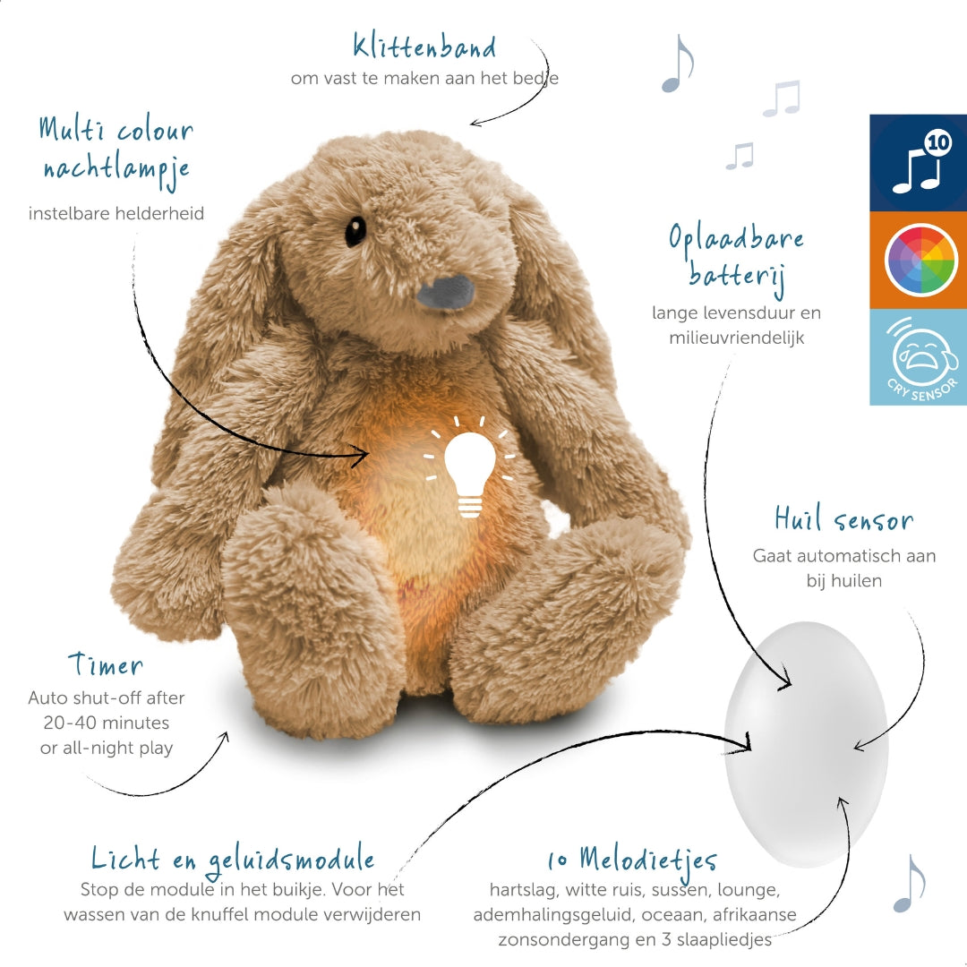 Ro het konijn - Beige - geluidsmodule en nachtlichtje in één