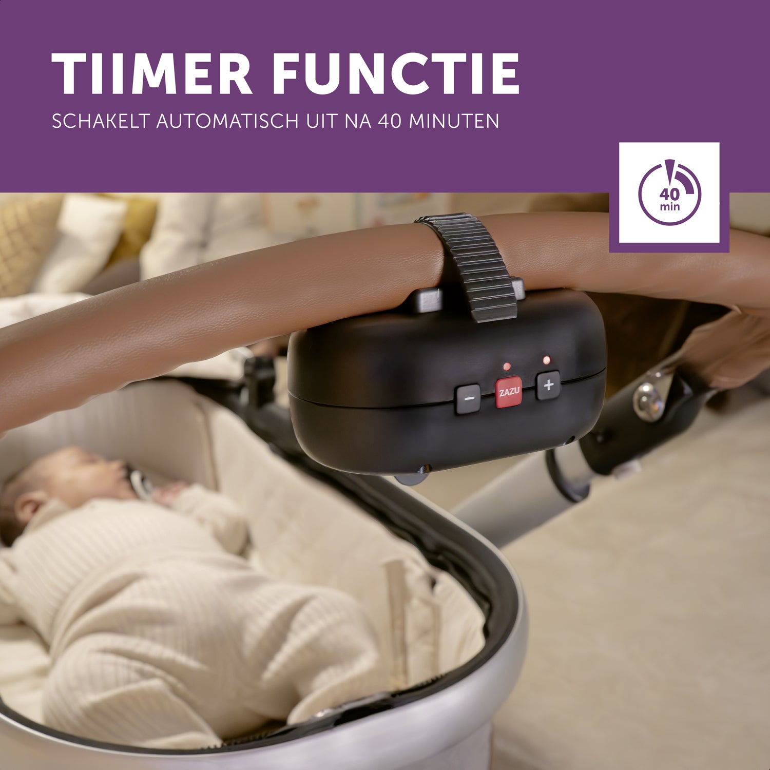 Robby Baby Rocker ZAZU Kinderwagenschommelaar zwart met awards - Time Functie - Schakelt automatisch uit na 40 minuten 